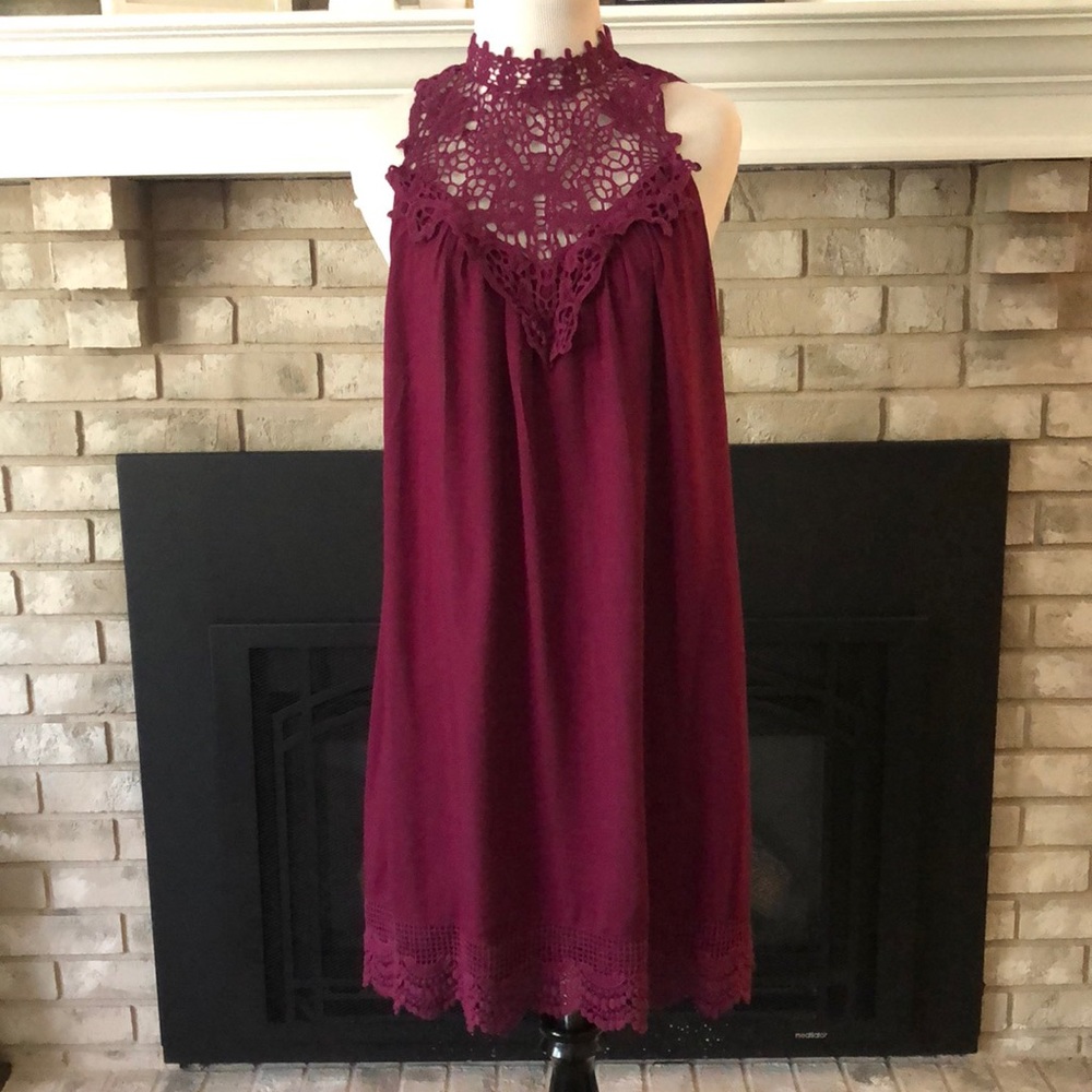 Entro Purple Lace Crest and Trim High Neck BabyDoll Dress size Small